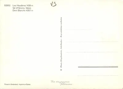 Les Haudères — Dolina Hérens, Walis — Photo Klopfenstein — Rewers