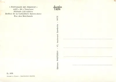Beffroi Katedry św. Anny — APT - Vaucluse — Wydawnictwo ADIA — Rewers