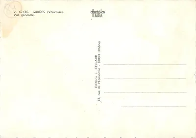 Gordes (Vaucluse) — Vista geral — Éditions J. Cellard, Bron (Rhône) — Verso
