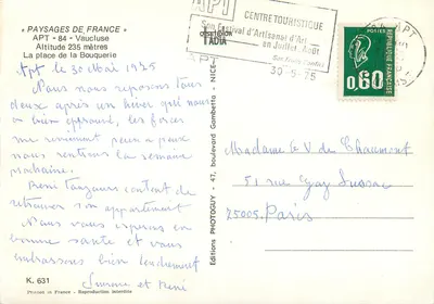 Place de la Bouquerie — APT — Éditions Glor — Verso