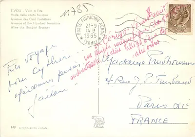Bilhete postal moderno Villa Tivoli Avenue des Cent Fontaines — Verso