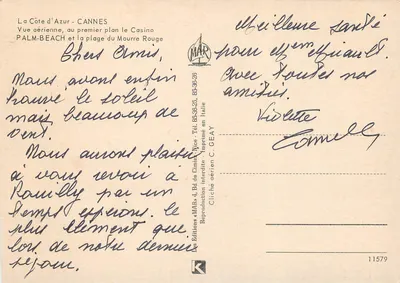 Cannes — Widok z lotu nad Kasynem i plażą Mourre Rouge — Wydawnictwo MAR — Rewers