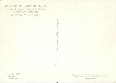 Castelo de Hautefort — Périgord, Dordogne — Éditions d'Art YVON — Verso