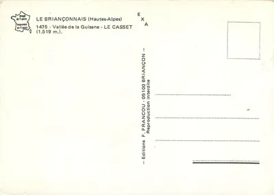 Le Briançonnais (Hautes-Alpes) — Vallée de la Guisane — Le Casset (1.519 m.) — Wydawnictwo F. Francou — Rewers