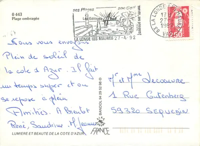 Zacieniona plaża — La Londe-les-Maures — Les Editions S.I.R.A. n° 0 443 — Rewers