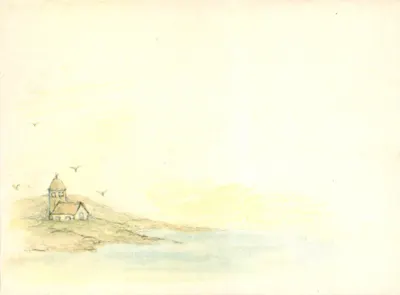 Mała dziewczynka przy wodzie — ilustracja Tacy Clark — Hallmark Cards, Inc. 1976 — Rewers