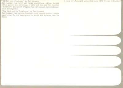 Gärden och brygghuset — Carl Larsson — Pictura Graphica AB, Lund 1976 — Verso
