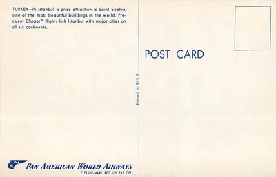 Santa Sofia — Istambul — Pan American World Airways — Verso