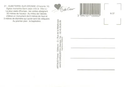 Iglesia monolítica de San Juan — Aubeterre-sur-Dronne (Charente) — Editor ARTAUD Frères, N° 37 — Reverso