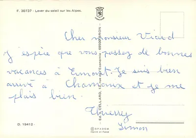 Nascer do sol sobre as Alpes — F. 30737 — Ed. J. CELLARD — Lyoncolan — Verso