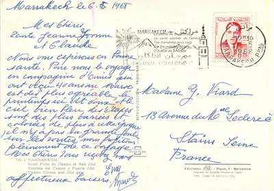 Marrakech — widok panoramiczny z wieżą Koutoubia — Wydawnictwo Piquéd, Barcelonie — Rewers