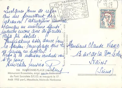 Monument Brossolette — Narbonne — uitgever Centrum voor Toerisme Albi, n°106 — Achterkant
