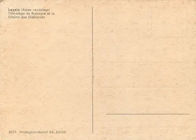 Leysin (Alpes vaudoises) — Teleferyk Solacyre i łańcuch Diablerets — Photoglob-Wehrli SA, Zürich, n° 3775 — Rewers