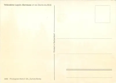 Telekabina Leysin-Berneuse i Zęby Środkowego Południa — Photoglob-Wehrli SA, Zurych/Vevey, nr 3095 — Rewers