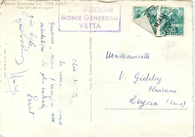 Monte Generoso (m. 1704 s/m.) — Widok na jezioro Lugano — Fot. Ch. Schiefer, Paradiso — Rewers