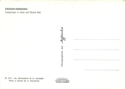 Lugano-Paradiso — Widok na jezioro i Monte Bré — Wyd. Beccarelli & C°, n° 739 — Rewers