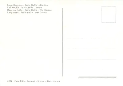Jardim de Isola Bella - Lago Maggiore — Editor Capucci, n° 6092 — Verso
