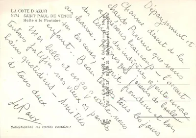 Fontanna Świętego Pawła w Vence — Prowansja — Wydawca IRIS, n° 853825 — Rewers