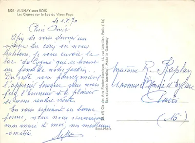 Aulnay-sous-Bois — De Zwanen op het Meer van het Oude Land — Cie des Arts Photomécaniques — Achterkant