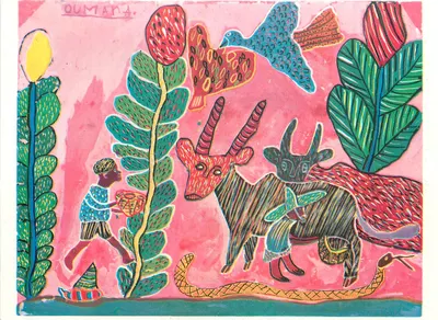Cena animal e humana — desenho de arte infantil — Editado pelo Comitê Jovens Contra a Fome