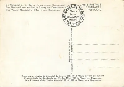 Memorial de Verdun — Fleury-devant-Douaumont — Editor desconhecido, número de série não visível — Verso