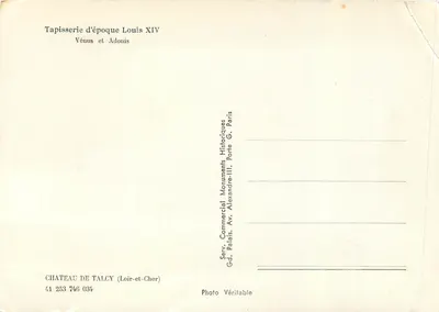Bilhete postal moderno Tapeçaria da Época de Luís XIV Vênus e Adônis Castelo de Talcy (Loir et Cher) — Verso