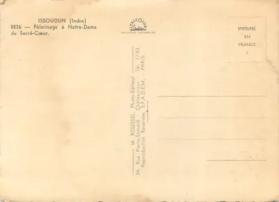 Najświętsze Serdce Panny Marii — Pielgrzymka do Issoudun (Indre) — Wydawca M. Roussel, Paryż — Rewers