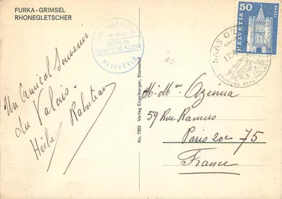 Furka-Grimseil — Lodowiec Rhône — Verlag Engelberger, Stansstad, n° 7352 — Rewers
