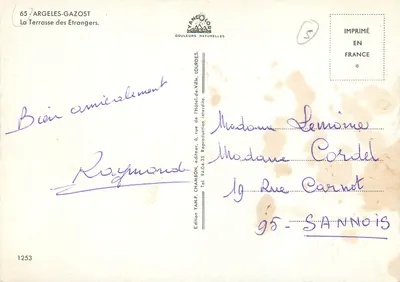 Argeles-Gazost — A Terrasse dos Estrangeiros — Edição Yan-P. Chambon — Verso