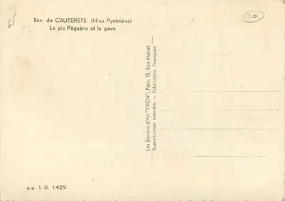 Envio de CAUTERETS (Alto-Pirineus) — O pico Péguère e o gave — Edições de Arte YVON, Paris — Verso