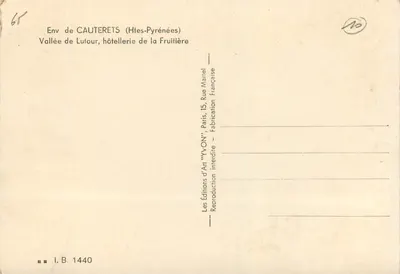 Vale de Lutour — hospedaria da Fruitière — Éditions d'Art 'YVON' — Verso