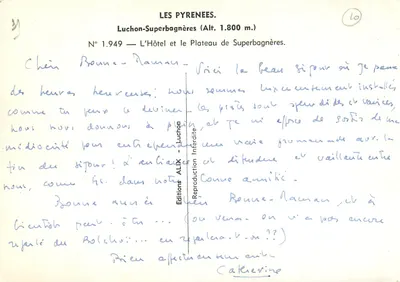 Luchon-Superbagnères — Hotel i Plateau de Superbagnères — Wydawnictwo ALIX, nr 1.949 — Rewers