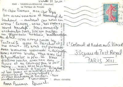 O Portique de Pompéia — Vaison-la-Romaine (Vaucluse) — Éditions « MA » — n° 5243 — Verso
