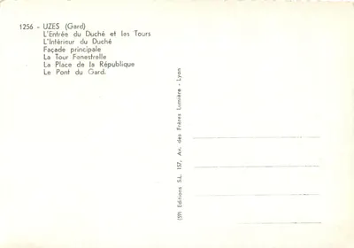 UZÈS — Primeiro Ducado da França — Editor: Frères Lumière, Lyon — Verso