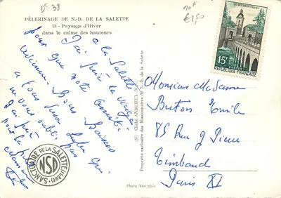 Pilgrimage N.-D. de la Salette — Widok zimowy — Cliché ANDRIEUX (M.C.) — Rewers