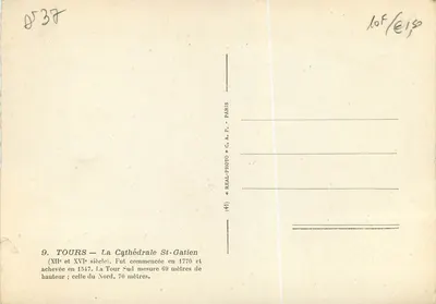 Tours — Katedra Świętego Gatiana — wydawca C.A.P. nr 9 — Rewers