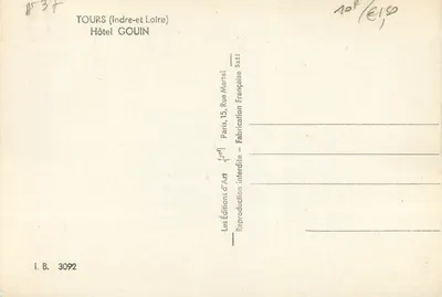 Hotel Gouin — Tours (Indre-et Loire) — Éditions d'Art — Rewers