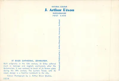 Catedral de St Giles, Edimburgo — J. Arthur Dixon, n° 3528 — Verso