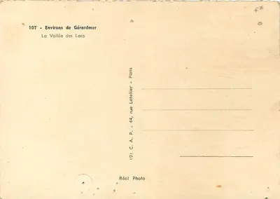Vallée des Lacs — Environs de Gérardmer — Réal Photo, Paris — Verso
