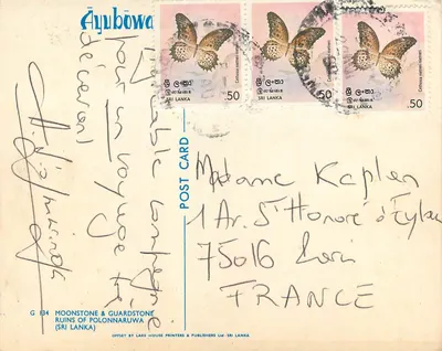 Bilhete postal moderno G 134 moonstone e guardstone ruínas de polonnaruwa (sri lanka) — Verso