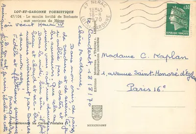 Moderne ansichtkaart Lot-et-Garonne toeristisch 47 104 het versterkte molentje van Barbaste in de buurt van Nerac — Achterkant