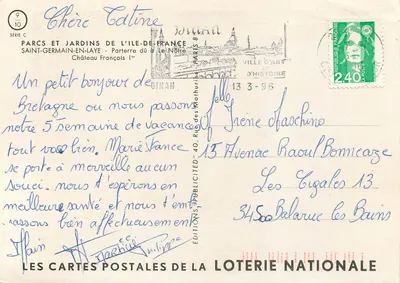 Castillo de Saint-Germain-en-Laye — Parques y Jardines de la Île-de-France — Ediciones de la Lotería Nacional, serie C n°9 — Reverso