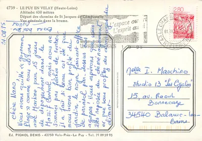 Le Puy-en-Velay — vista geral na névoa — Ed. Pignol Denis — Verso