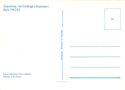 Leões devorando um javali — Museu de El Jem — Exposição «de Cartago a Kairouan» Paris 1982/83 — Verso