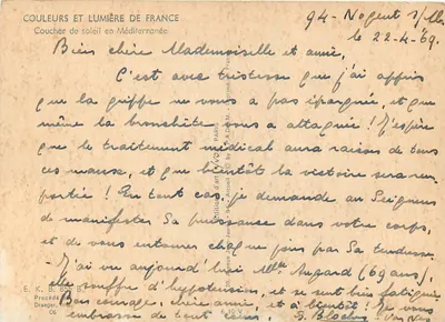 Zachód słońca nad Morzem Śródziemnym — Wydawca: Couleurs et Lumière de France, n° 855 B — Rewers
