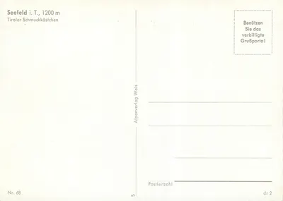 Seefeld i. T., 1200 m — Tiroler Schmuckkästchen — Alpenverlag Wels Nr. 68 — Verso