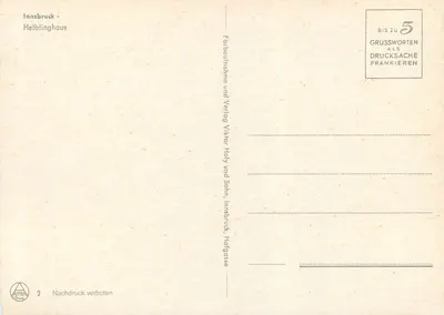 Innsbruck - Helblinghaus — editor Viktor Holy und Sohn, Innsbruck, Hofgasse — Verso
