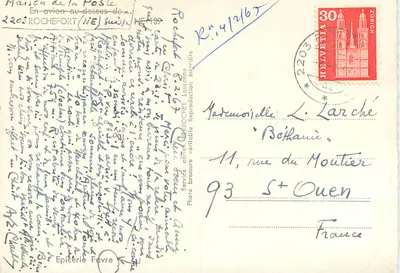 Dom pocztowy — W powietrzu nad Rochefort (NE) — Service brome de Berrochet — Rewers