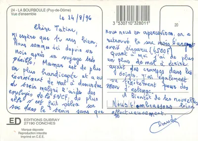La Bourboule (Puy-de-Dôme) — Pejzaż ogólny — Wydawnictwo Dubray, nr 20 — Rewers