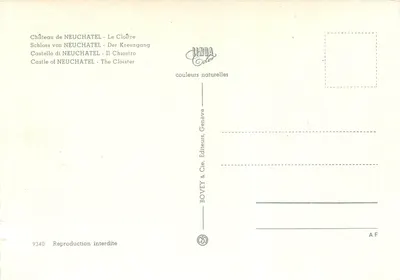 Castelo de NEUCHATEL - O Claustro — Bovey & Cie, Genebra, n° 9340 — Verso